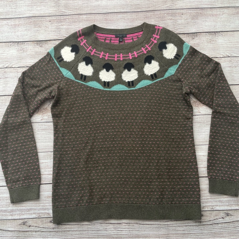 Talbots Sheep Yoke Raglan Crew Neck Pullover Sweater Size Small Petite Winter - Picture 7 of 11
